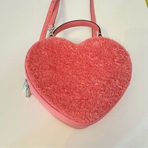 love shack faux fur heart purse kate spade crossbody Sherpa soft handbag